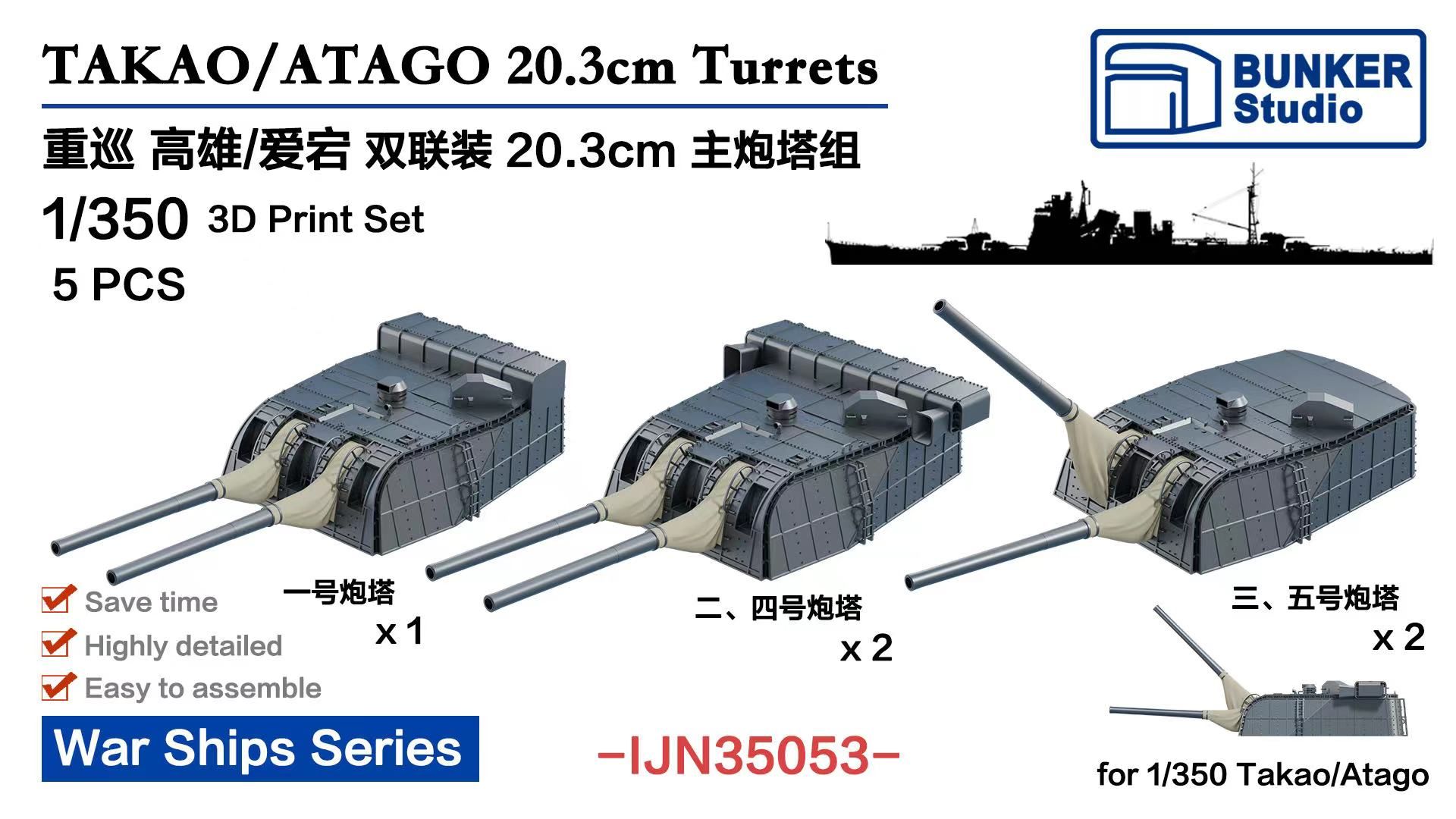 バンカースタジオ 1/350 高雄・愛宕・摩耶 20.3cm連装砲塔 入荷しま