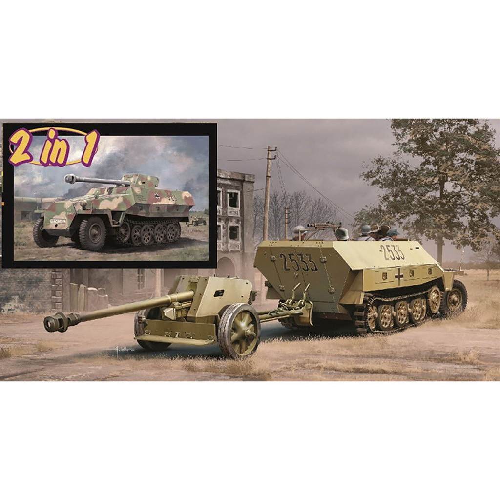 【新製品】DR6664SP WW.II ドイツ軍 Sd.Kfz.251/1 D型 & Pak40/パックワーゲン 2in1 アルミ砲身/EZトラック/3Dプリントマズルブレーキ/金属製車幅ポール付属 豪華仕様