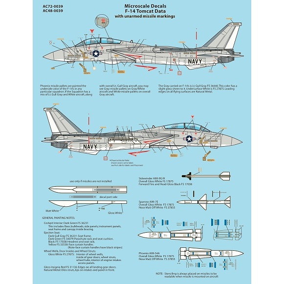 【新製品】AC72-0039 F-14 トムキャット ステンシルデータ 武装マーキング付き