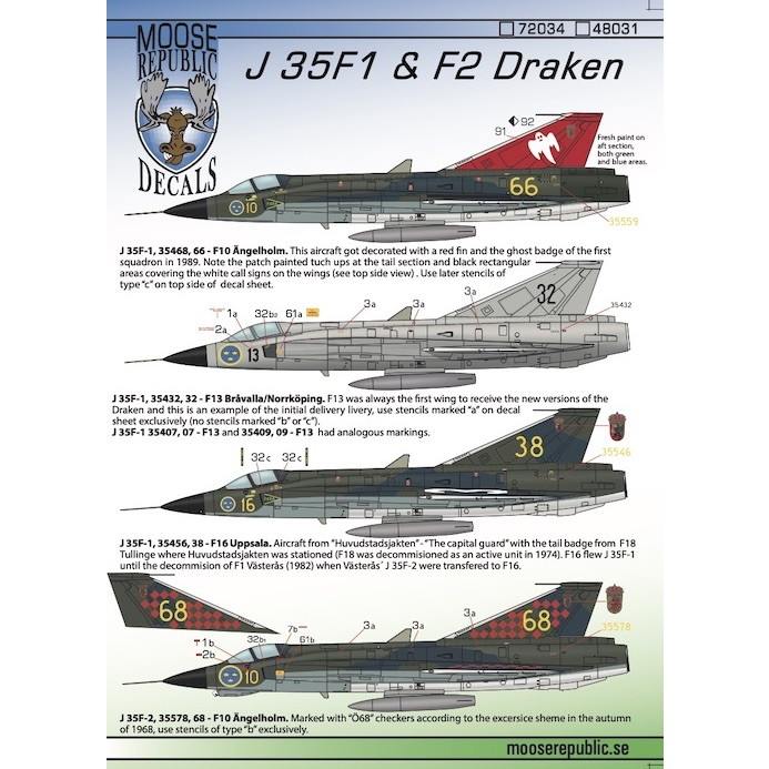【新製品】ムースリパブリックデカール 48031 サーブ J35F1 & F2 ドラケン