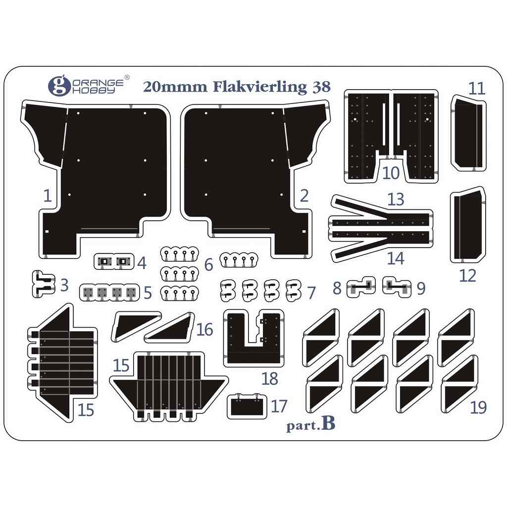 【新製品】G72-203 ドイツ 20mm 4連装高射機関砲 Flak38 エッチングパーツ (オレンジホビー用)