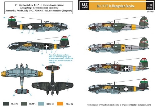 【新製品】D48023)ハインケル He111P ハンガリー空軍