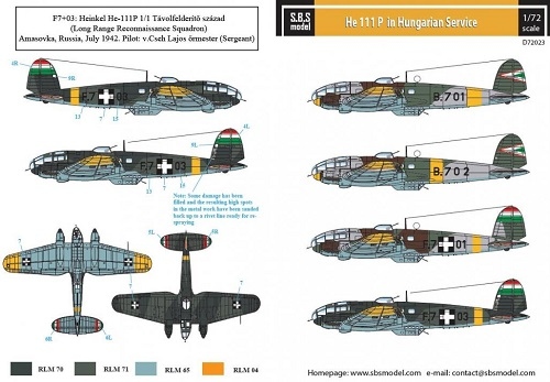 【新製品】D72023)ハインケル He111P ハンガリー空軍