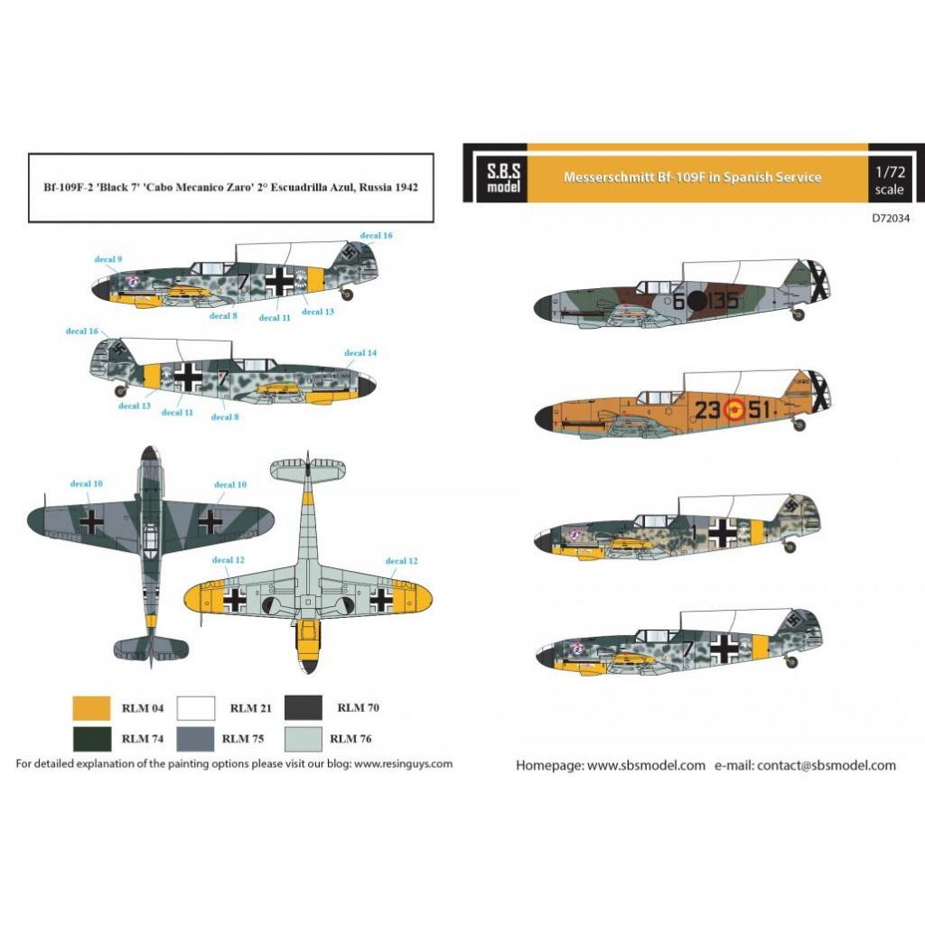 【新製品】D72034 メッサーシュミット Bf109F ｢スペイン空軍｣ デカール