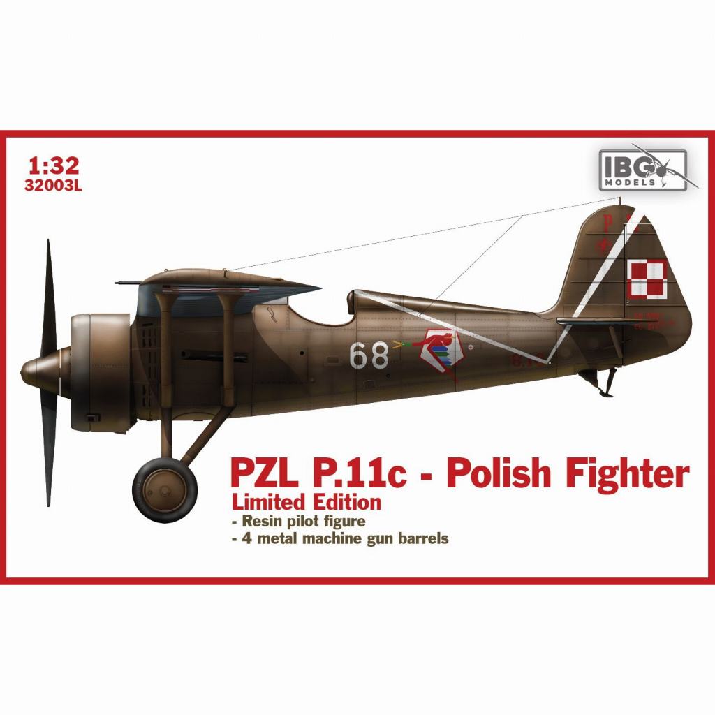 【新製品】32003L)ポーランド PZL P.11ｃ ガル翼戦闘機+レジンフィギュア&ブラス機銃砲身 限定