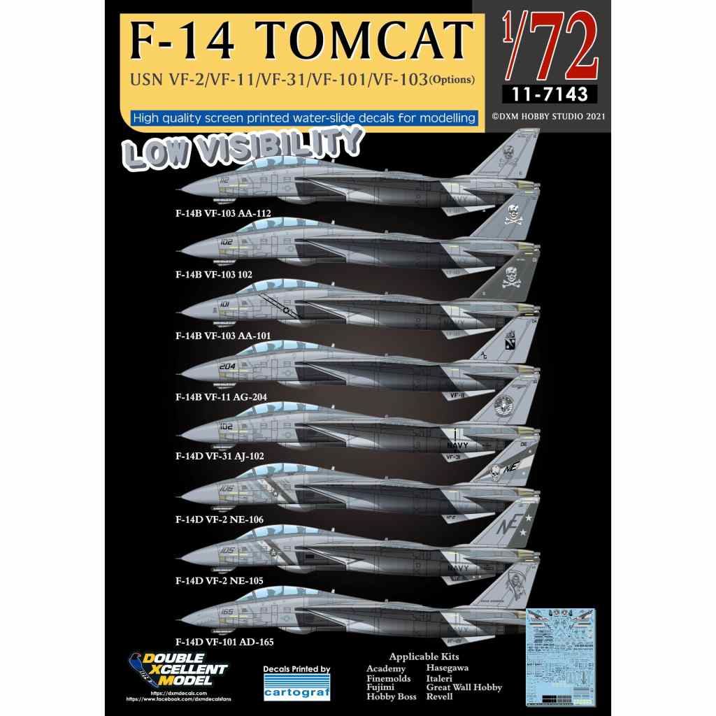【新製品】11-7143 アメリカ海軍 F-14B/D トムキャット VF-2/VF-11/VF-31/VF-101/VF-103 ロービジ