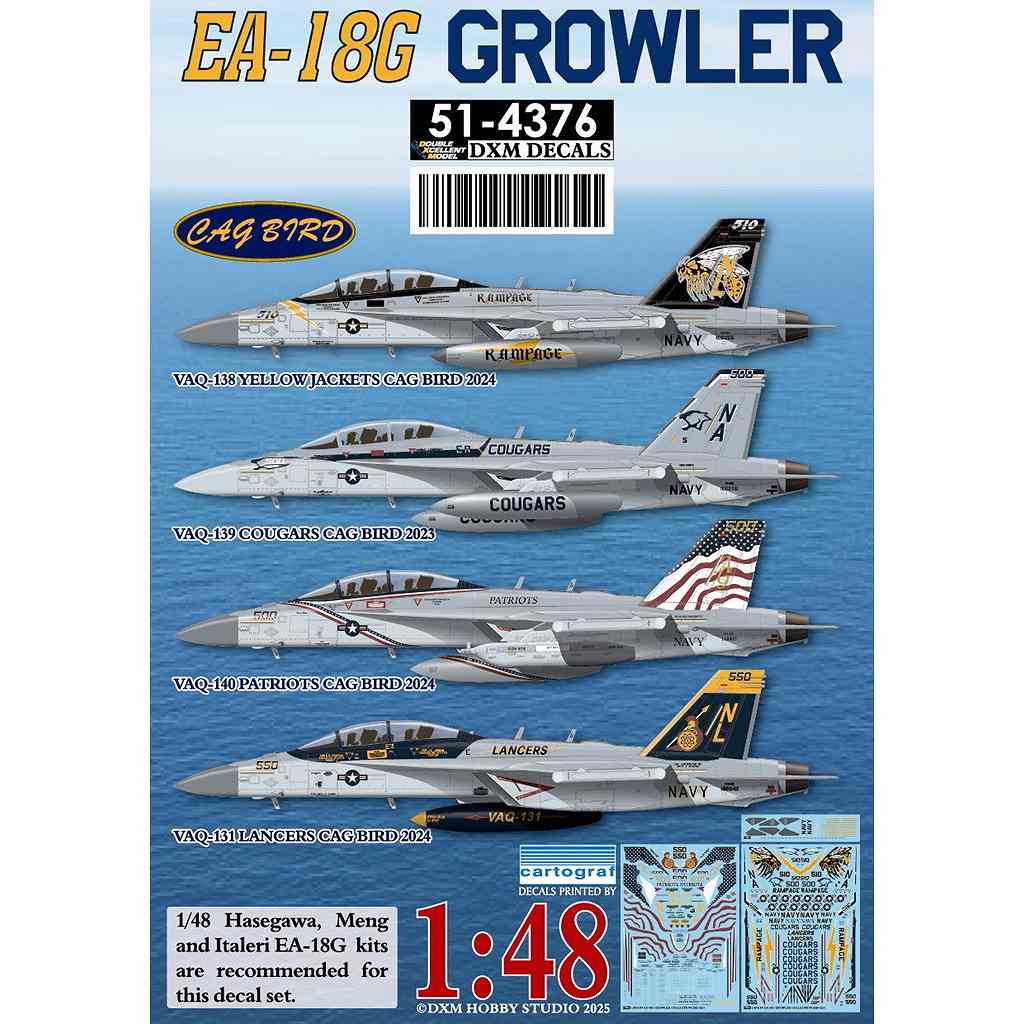 【新製品】51-4376 1/48 アメリカ海軍 F/A-18G グラウラー VAQ-131 ランサーズ/VAQ-138 イエロージャケッツ/VAQ-139 クーガーズ/VAQ-140 パトリオッツ