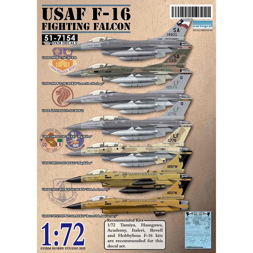 【新製品】51-7154 アメリカ空軍 F-16A/C/D ファイティングファルコン 149FW/425FS/310FS/174FS