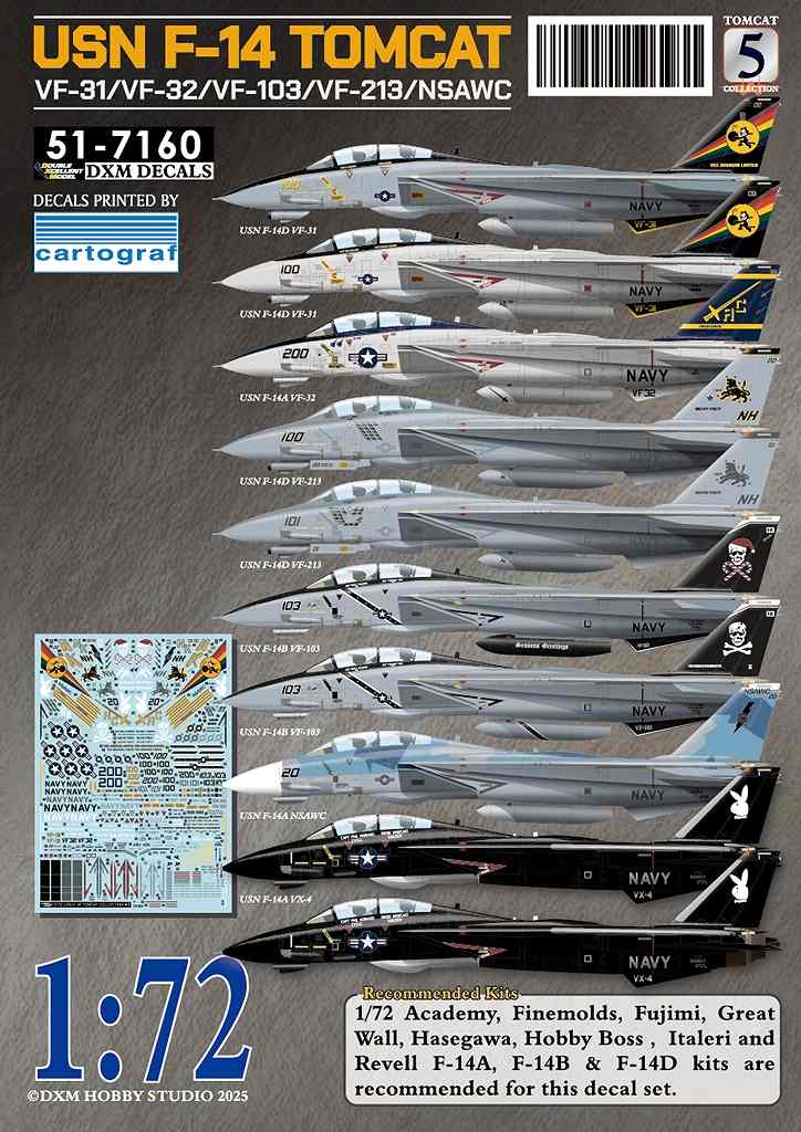 【新製品】51-7160 1/72 アメリカ海軍 F-14 トムキャット コレクション #5 VF-31/VF-32/VF-103/VF-213/NSAWC