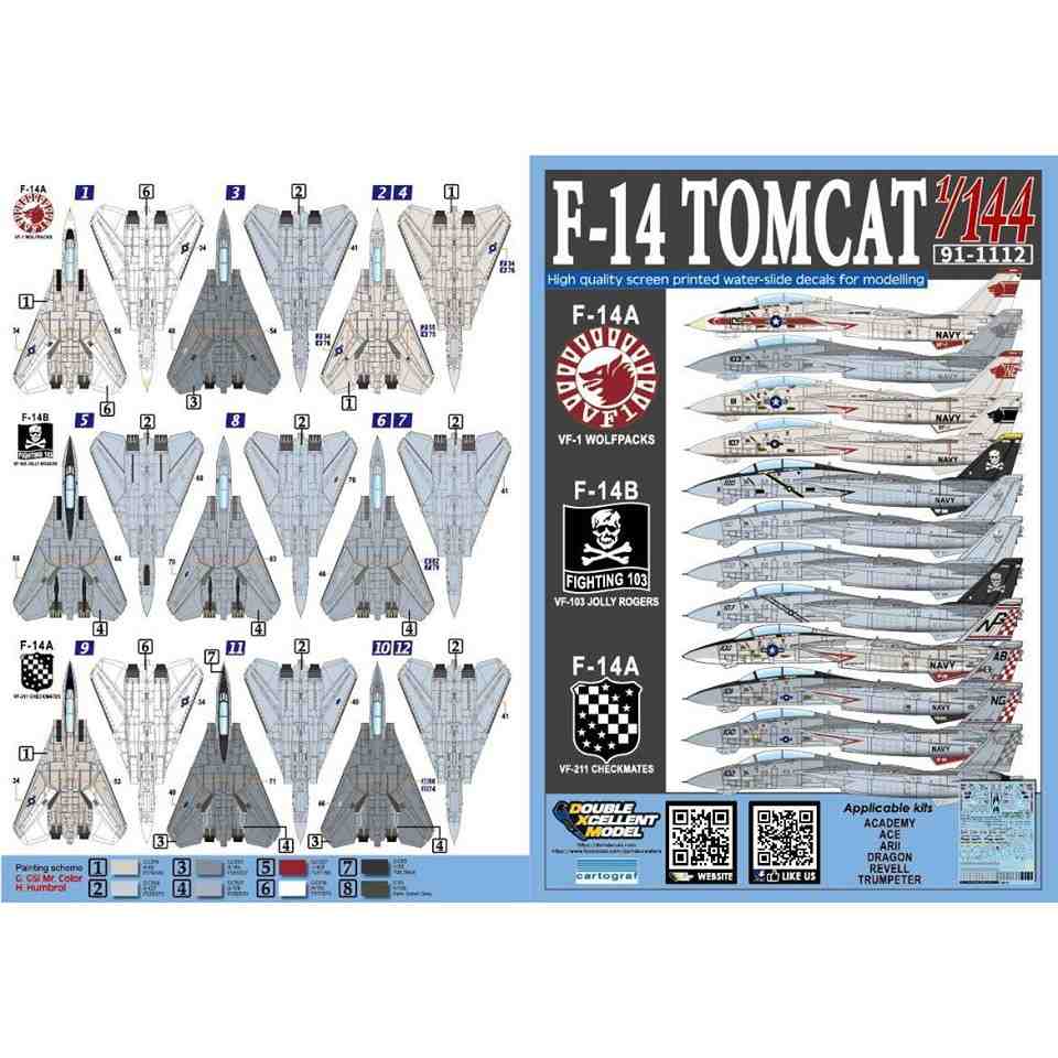 【新製品】91-1112 アメリカ海軍 F-14A トムキャット VF-1 ウルフパック/VF-103 ジョリーロジャース/VF-211 チェックメイツ