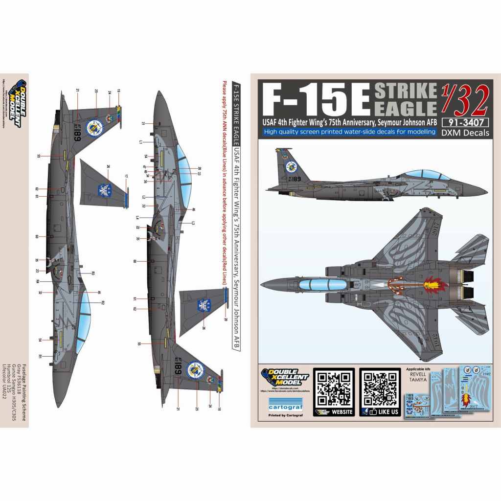 【新製品】91-3407 アメリカ空軍 マクドネル・ダグラス F-15E ストライクイーグル 第4戦闘航空団 75周年記念塗装