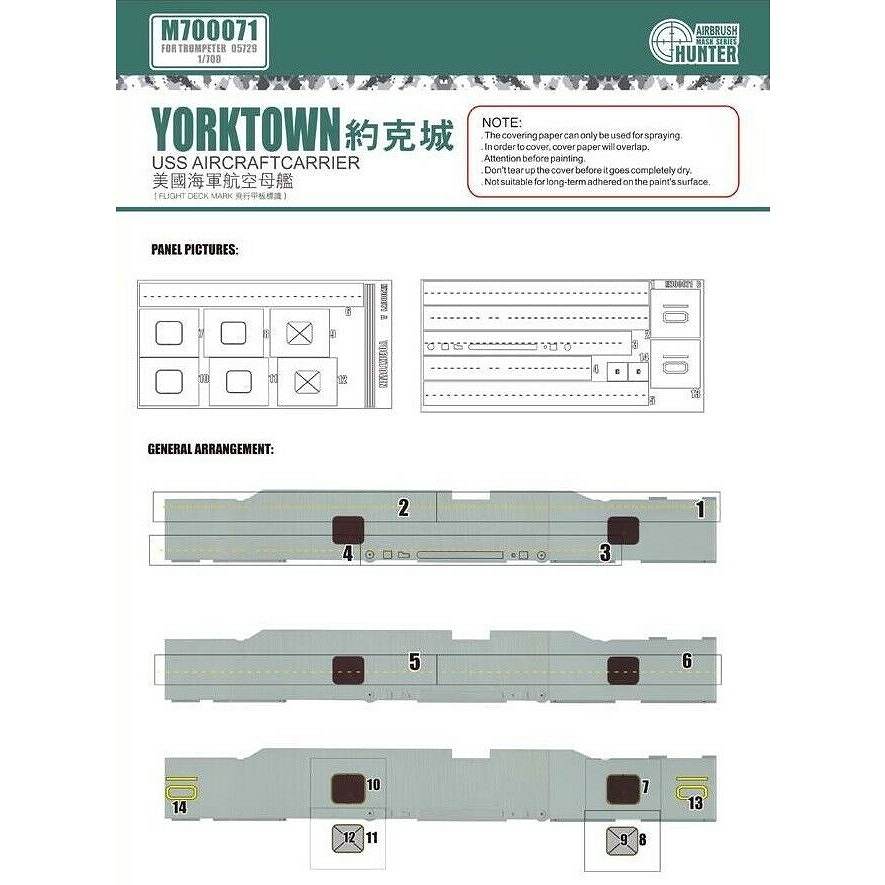 【新製品】M700071 航空母艦 CV-10 ヨークタウン用 飛行甲板標識 マスキングシート