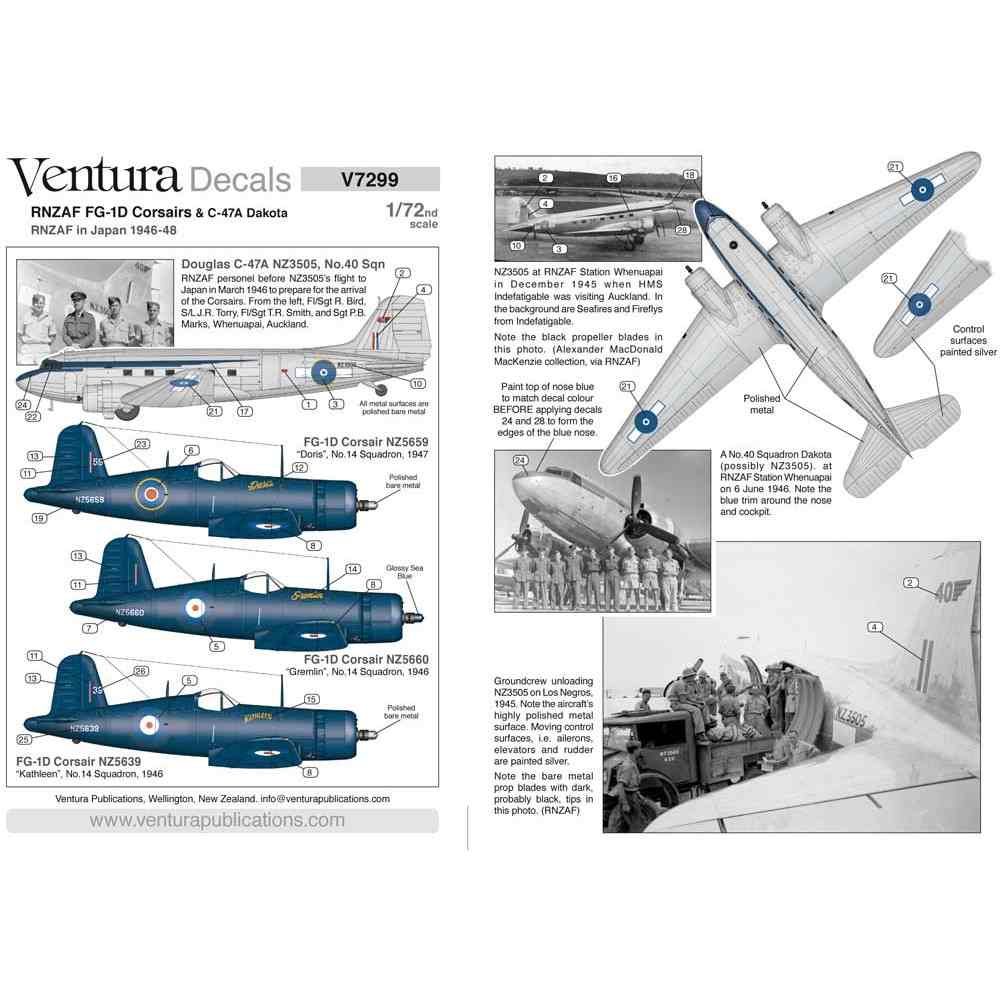 【新製品】V7299 ニュージーランド空軍 ヴォート FG-1D コルセア & ダグラス C-47A ダコタ