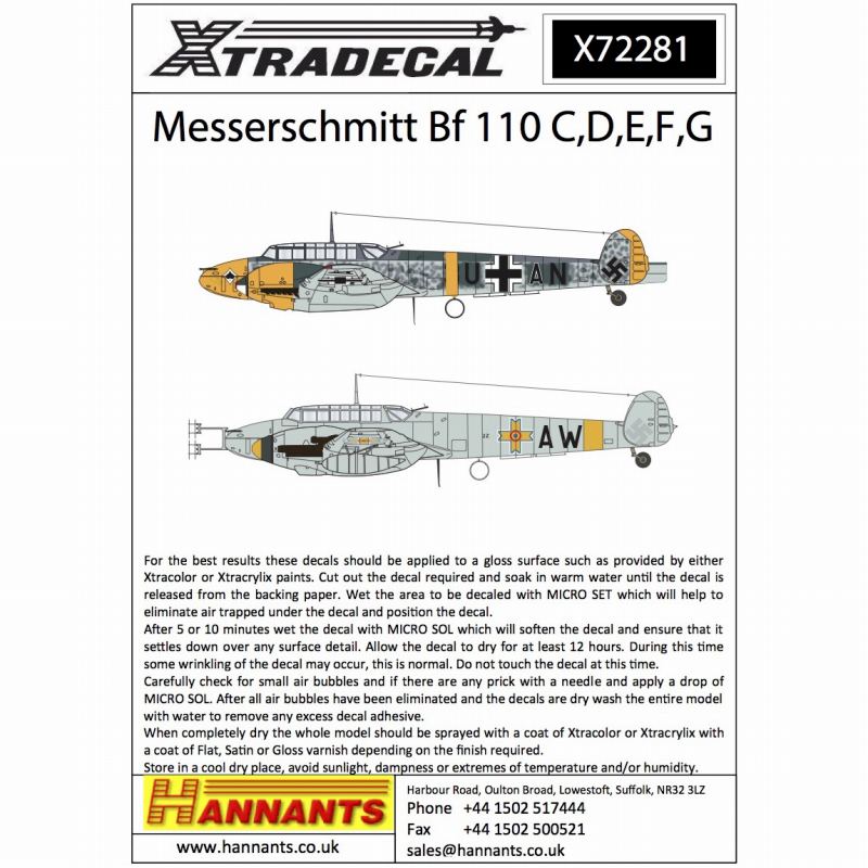 【新製品】X72281)メッサーシュミット Bf110C/D/E/F/G