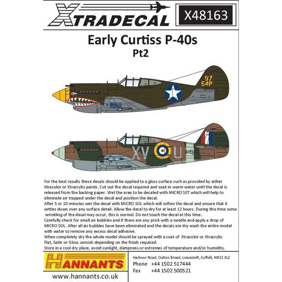 【再入荷】X48163 カーチス P-40B トマホーク 初期 Pt.2