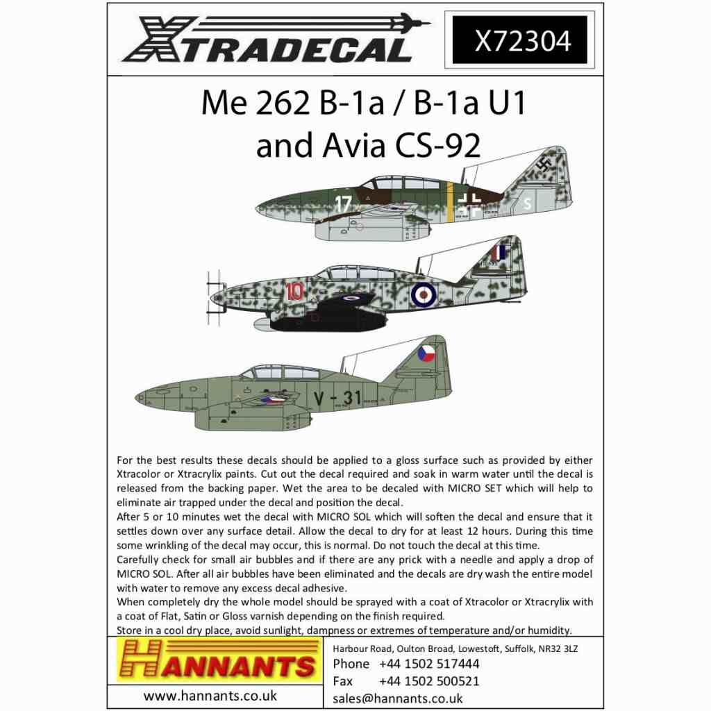 【再入荷】X72304 メッサーシュミット Me262B-1a/B-1U1 & アヴィア CS-92