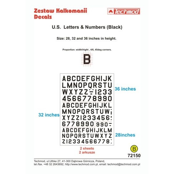 【新製品】TEC72150 アメリカ軍機 レター&ナンバー黒 28/32/36インチ