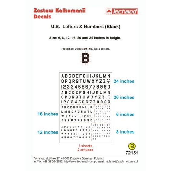 【新製品】TEC72151 アメリカ軍機 レター&ナンバー黒 6/8/12/16/20/14インチ
