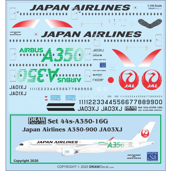 【新製品】Set 44s-A350-16G 日本航空 エアバス A350-900 JA03XJ