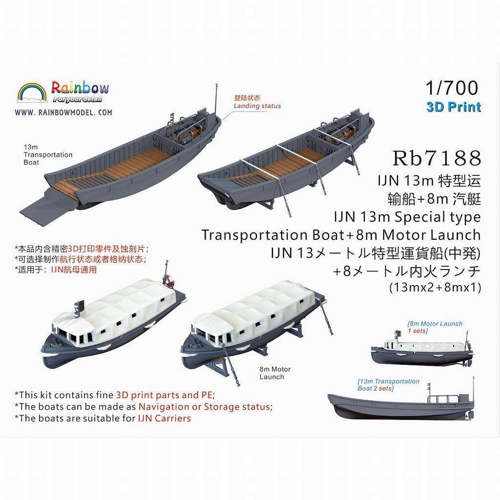 【新製品】Rb7188 日本海軍 13m特型運貨船+8m内火ランチ【ネコポス規格外】