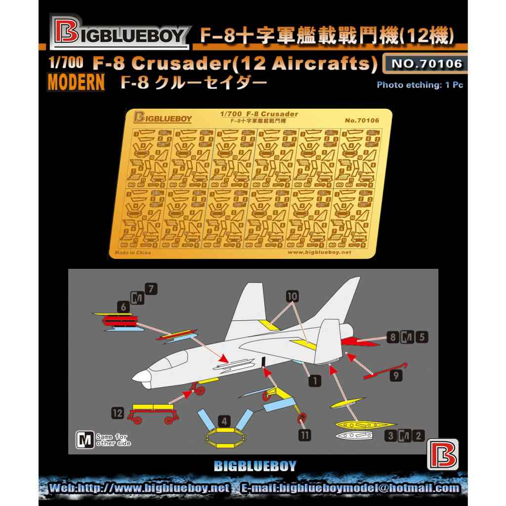 【新製品】70106 F-8 クルセイダー用エッチングパーツ(12機)