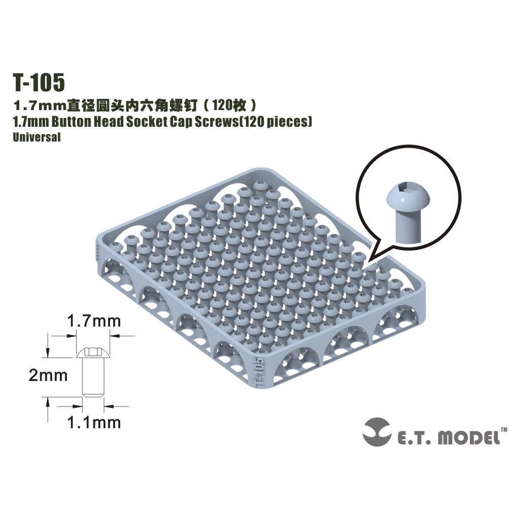 【新製品】T-105 1.7mm六角穴付ボタンボルト キャップスクリュー(120個)