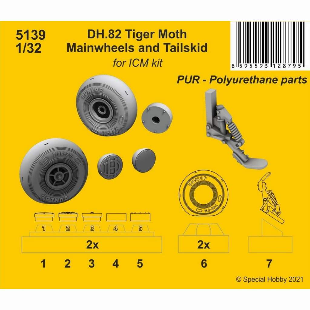 【新製品】5139 1/32 デ・ハビランド DH.82 タイガーモス 自重変形ホイール & テールスキッド (ICM用)