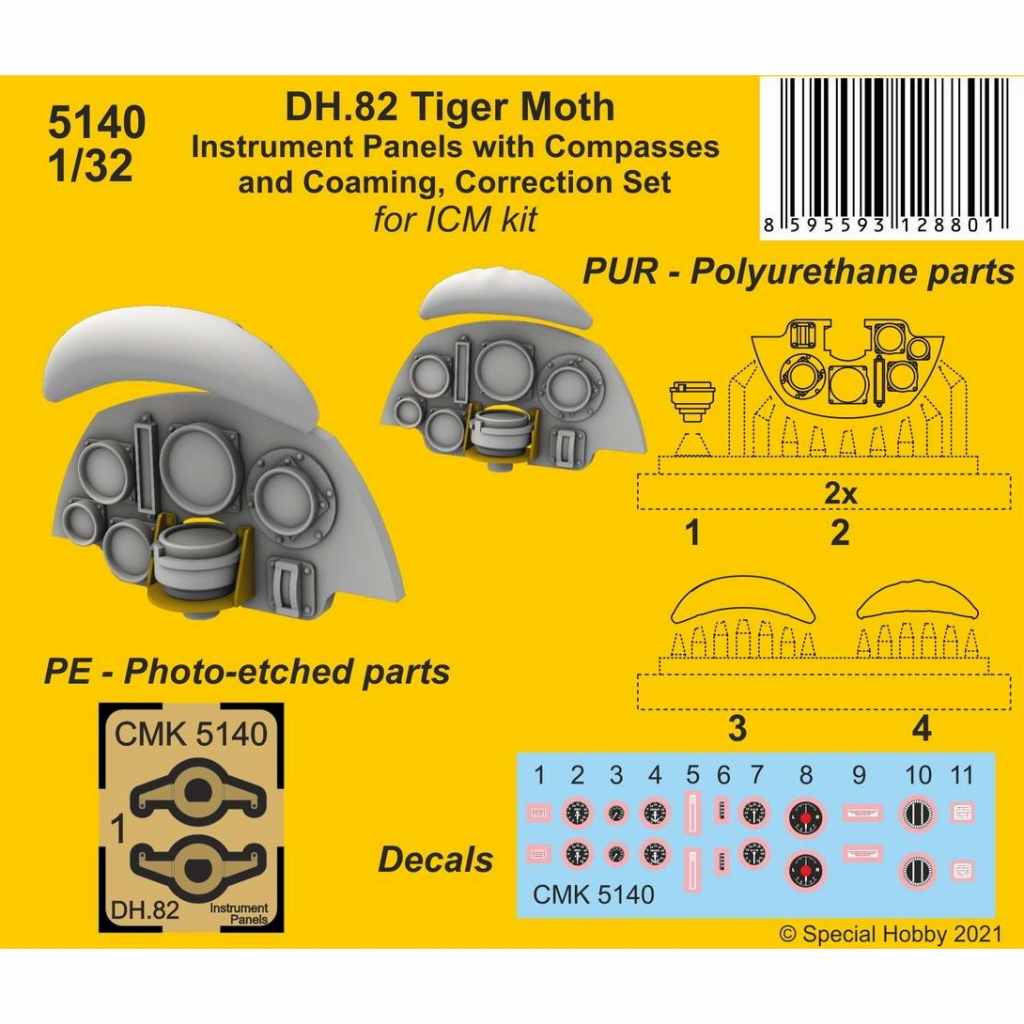 【新製品】5140 1/32 デ・ハビランド DH.82 タイガーモス 計器盤 & コーミング (ICM用)