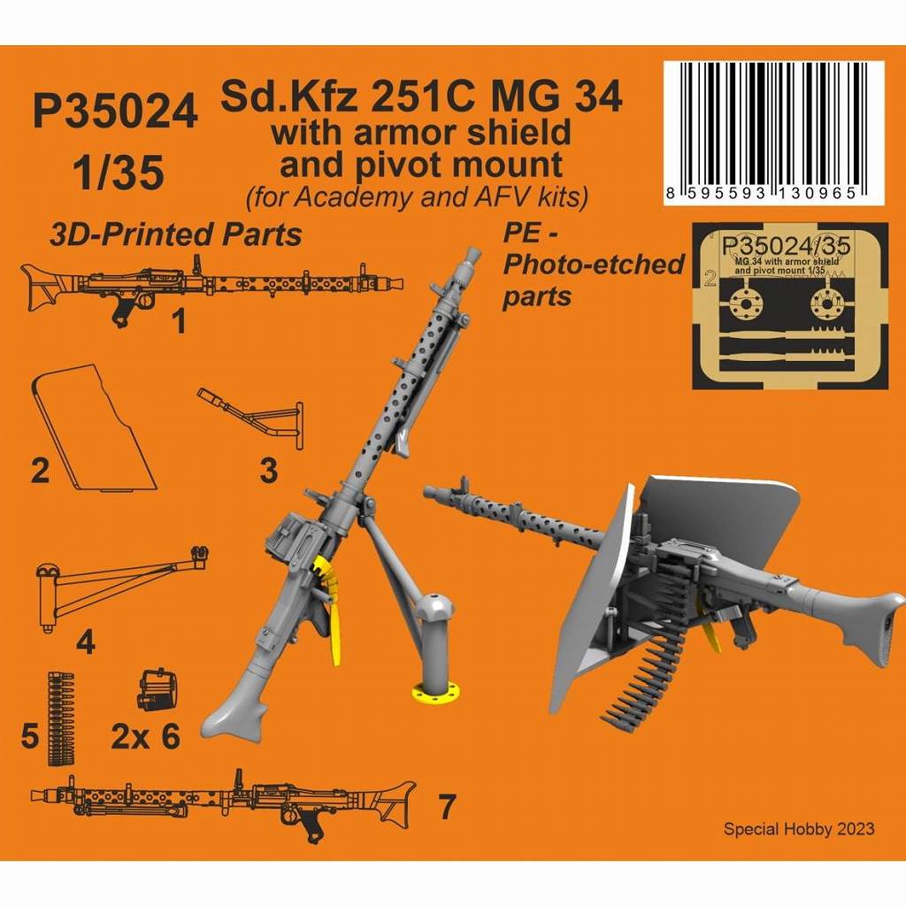 【新製品】P35024 1/35 Sd.Kfz.251C用 MG34 機関銃 w/マウントセット (2丁入)