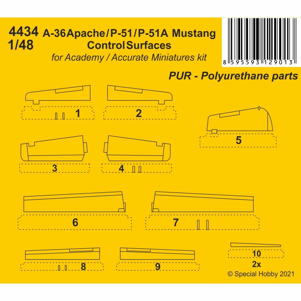 【新製品】4434 1/48 ノースアメリカン P-51/P-51A/A-36 マスタング コントロールサーフェイス (アカデミー用)