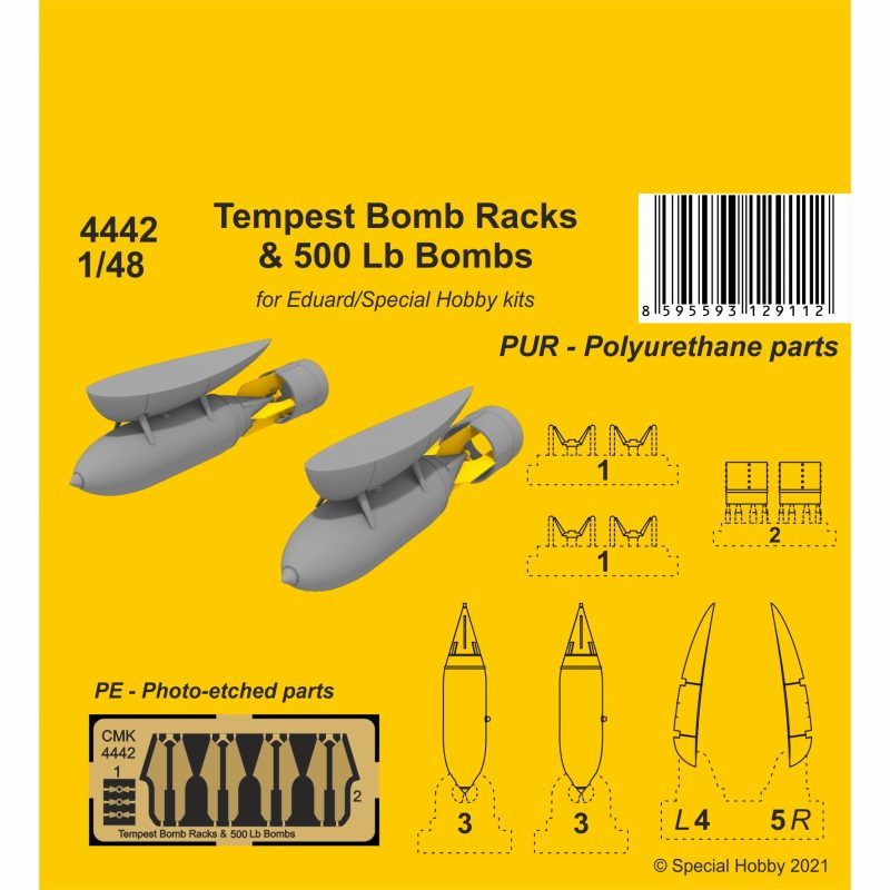 【新製品】4442 1/48 ホーカー テンペスト 爆弾架 w/500ポンド爆弾 (2個入り) (エデュアルド/スペシャルホビー用)