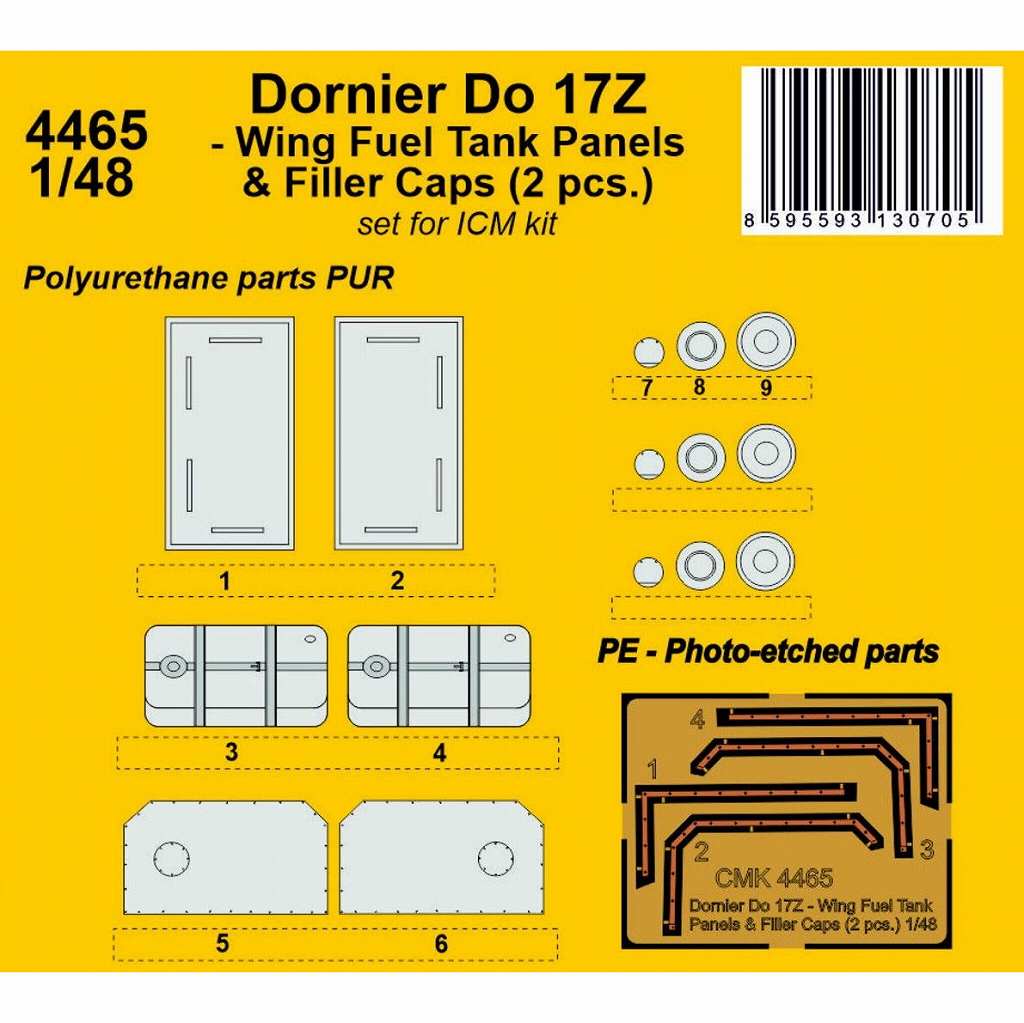 【新製品】4465 1/48 ドルニエ Do17Z 翼内燃料タンク & 給油口(ICM用)