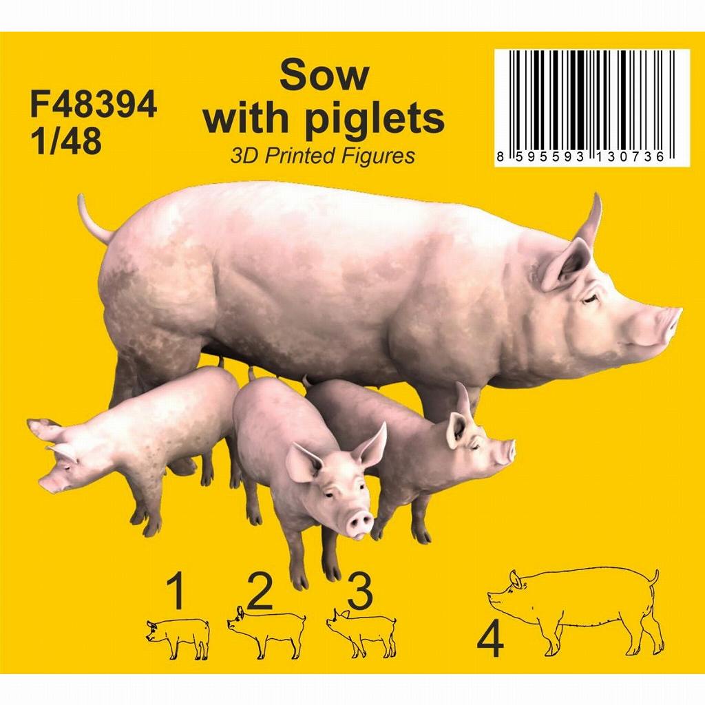 【新製品】F48394 1/48 メスの豚と子豚