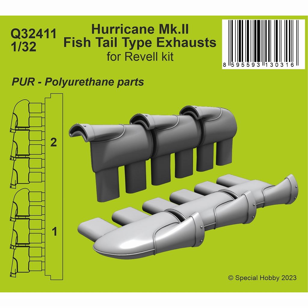 【新製品】Q32411 1/32 ホーカー ハリケーン Mk.II フィッシュテール排気管 (レベル用)