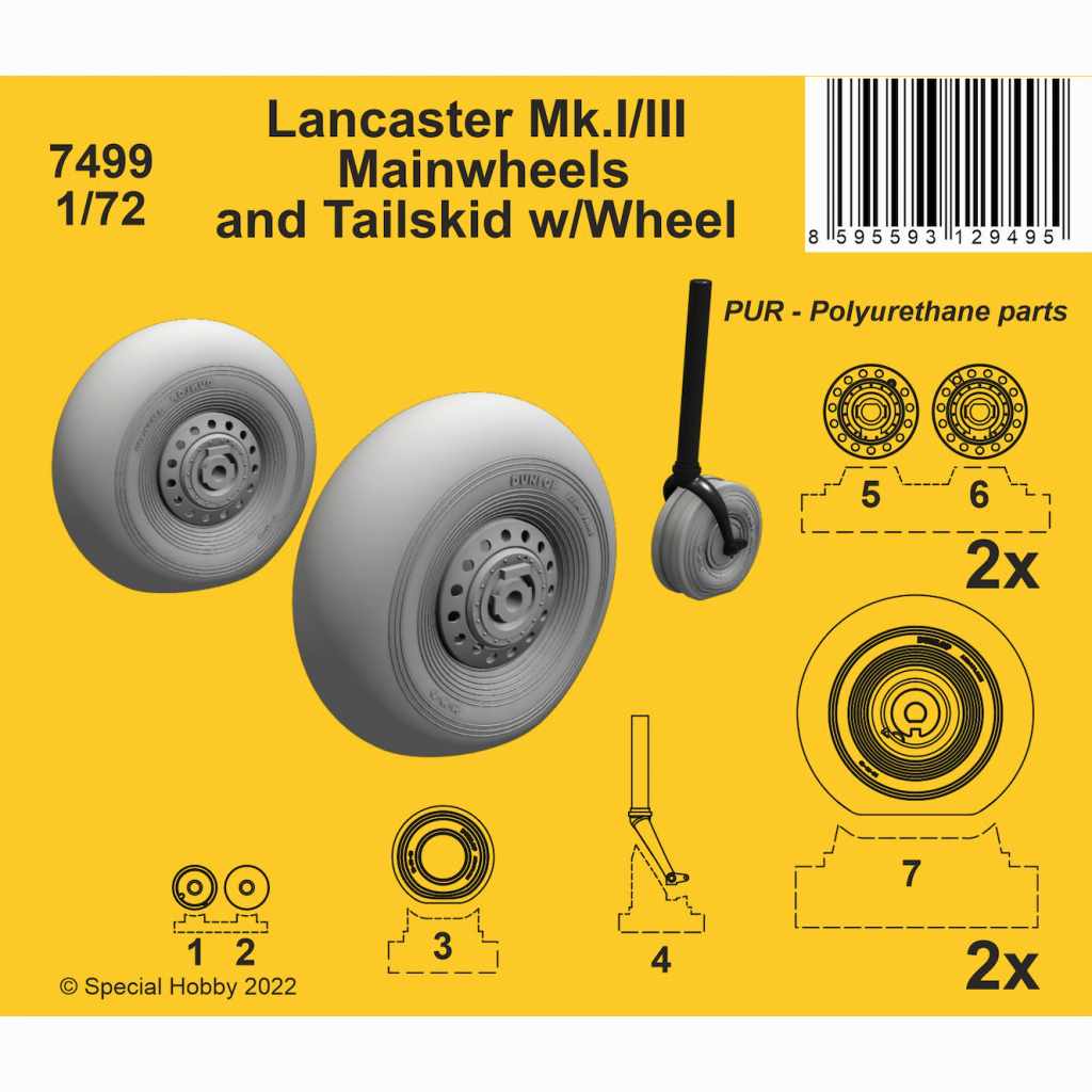 【新製品】7499 1/72 ランカスター Mk.I/III ホイール & 尾脚 (汎用)