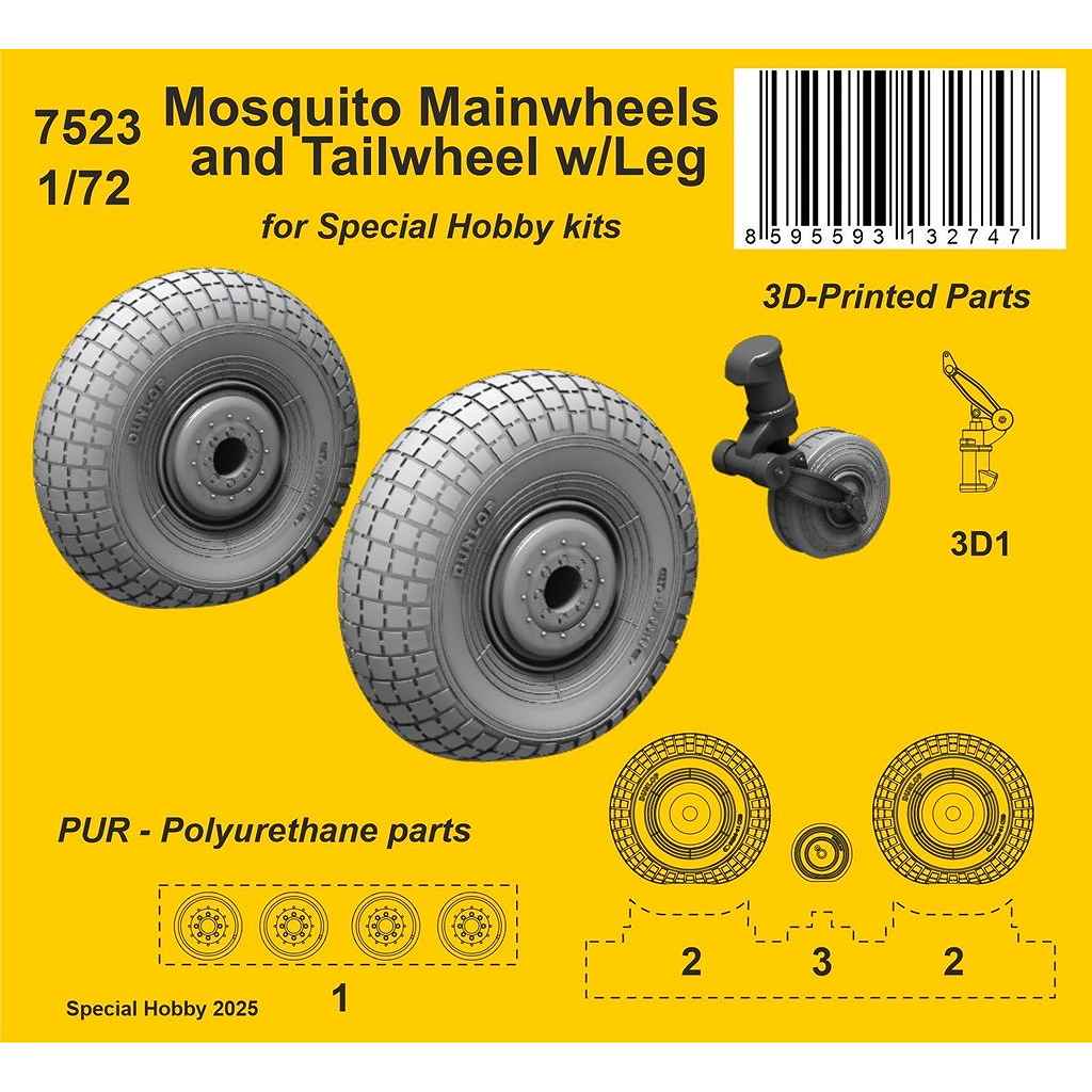 【新製品】7523 1/72 デ・ハビランド モスキート ホイールセット(スペシャルホビー用)