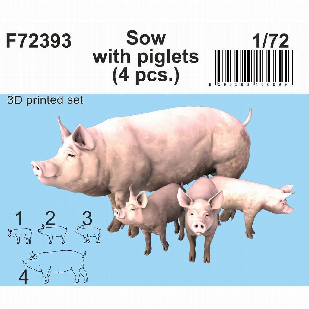 【新製品】F72393 1/72 メスの豚と子豚