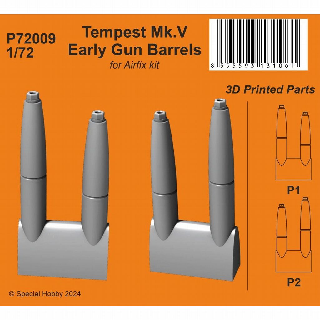 【新製品】P72009 1/72 ホーカー テンペスト Mk.V 初期型砲身 (エアフィックス用)
