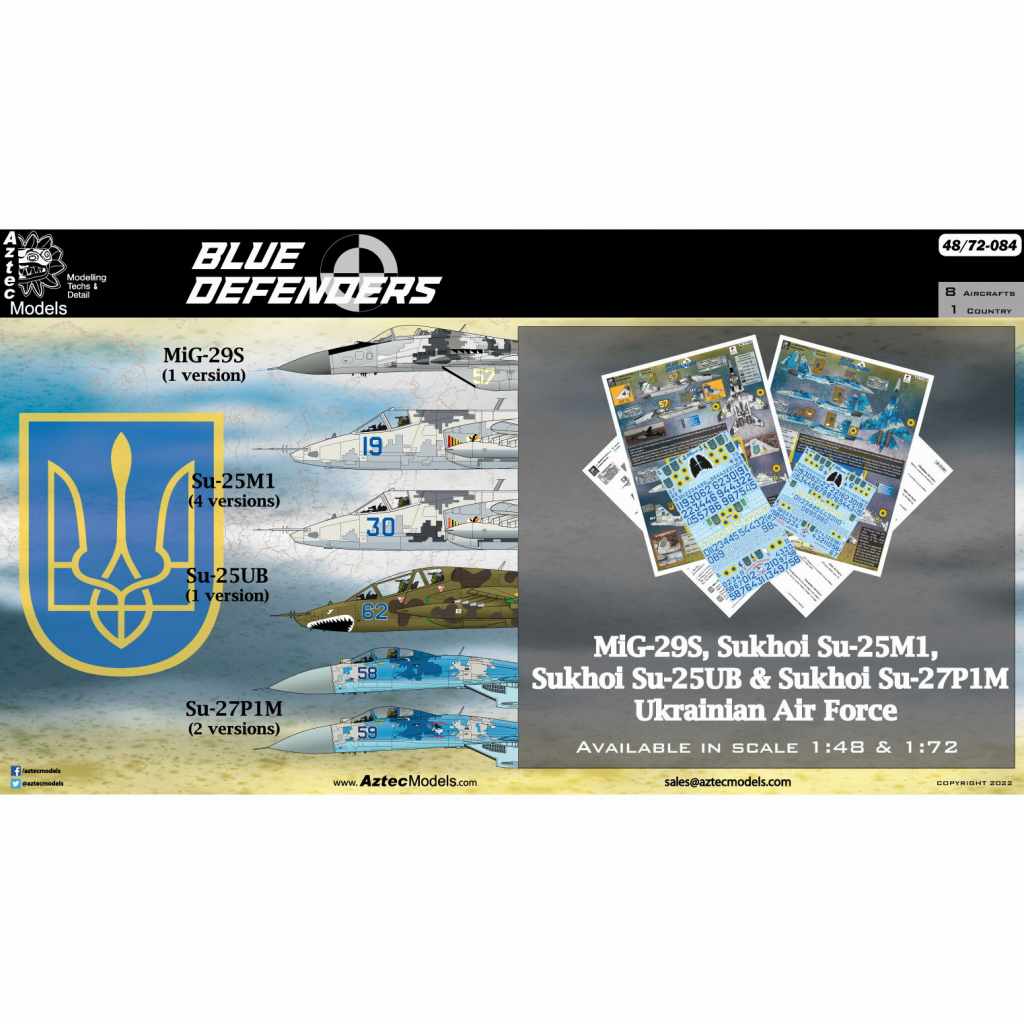 【新製品】AZD48084 Blue Defenders: Mikoyan MiG-29S, Sukhoi Su-25M1, Sukhoi Su-25UB & Sukhoi Su-27P1M from the Ukrainian Air Force, including those identified as lost during the war in Ukraine.
