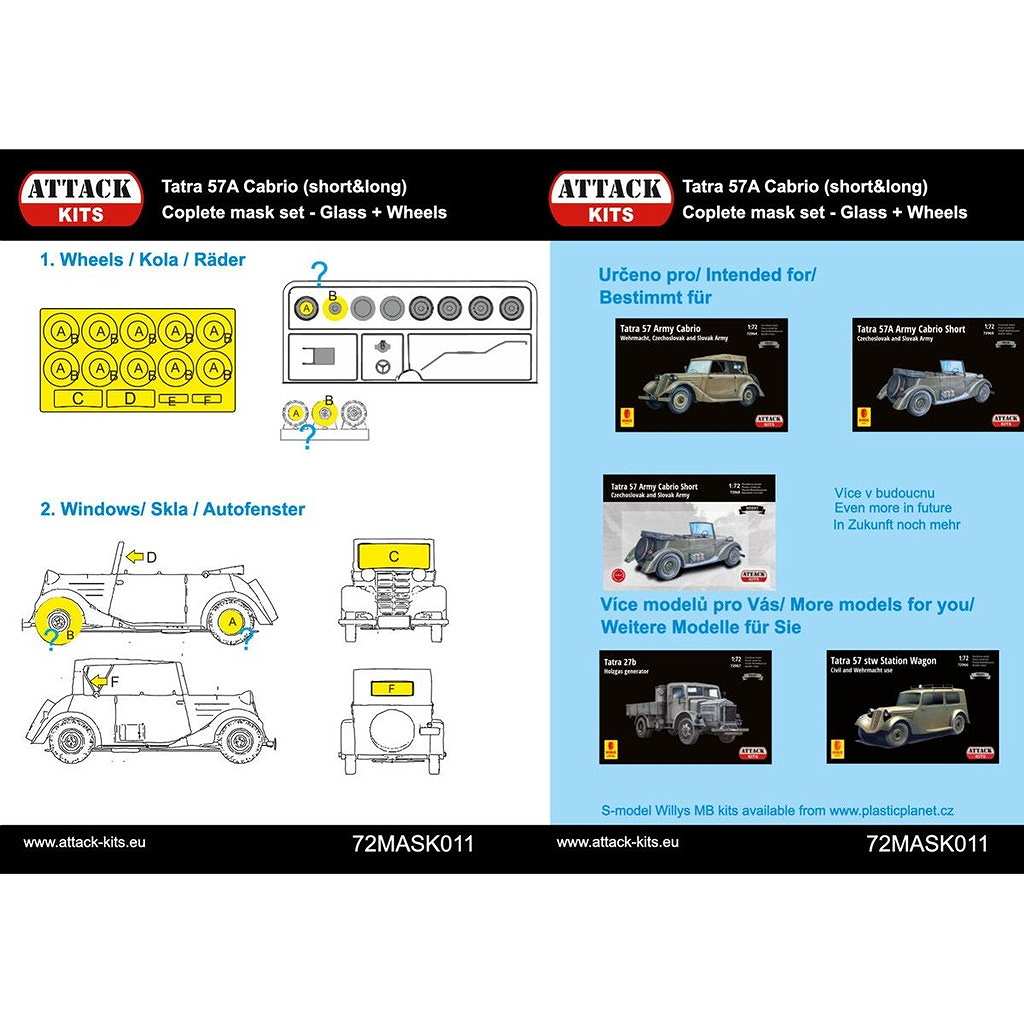 【新製品】72MASK011 1/72 タトラ 57A カブリオ塗装マスクシール (アタック用)