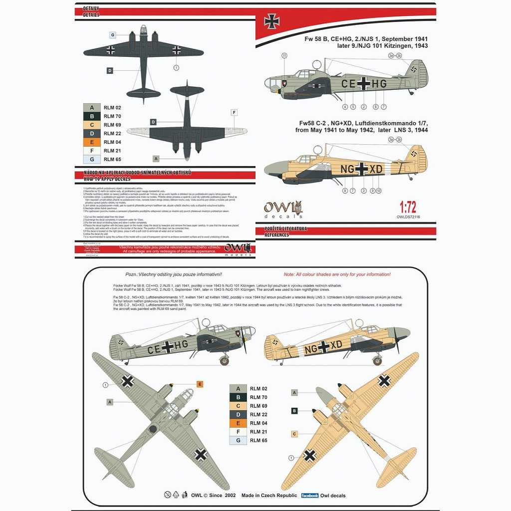 【新製品】OWLDS72116 フォッケウルフ Fw58B ヴァイエ 夜間練習機 CE+HG or NG+XD NJG 1