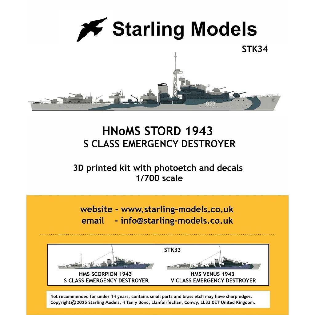 【新製品】STK34 王立ノルウェー海軍 S級駆逐艦 G26 ストルド Stord 1943