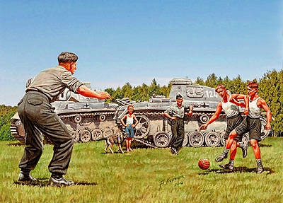 【新製品】[2010463514905] 35149)独 戦車兵 4体+少年1体&犬 夏のサッカーゲームシーン