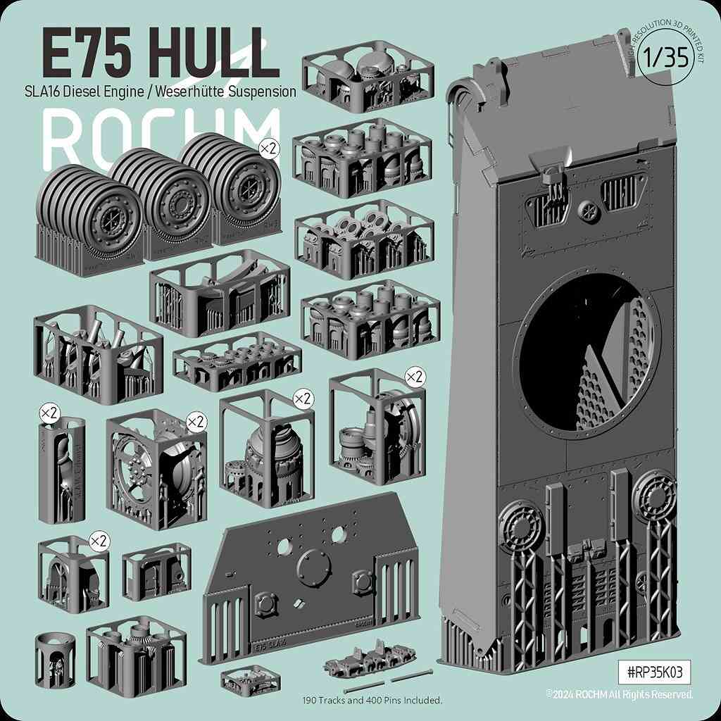 【新製品】RP35K03 1/35 WWII ドイツ E75重戦車 SLA16ディーゼルエンジン/ヴェーザーヒュッテ式サスペンション型 車体セット(履帯付)