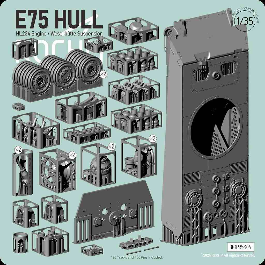 【新製品】RP35K04 1/35 WWII ドイツ E75重戦車 HL234ガソリンエンジン/ヴェーザーヒュッテ式サスペンション型 車体セット(履帯付)