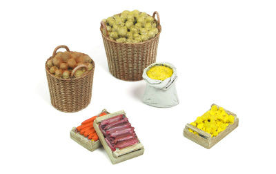 【新製品】MH35051)木箱とカゴに盛られた果物と野菜