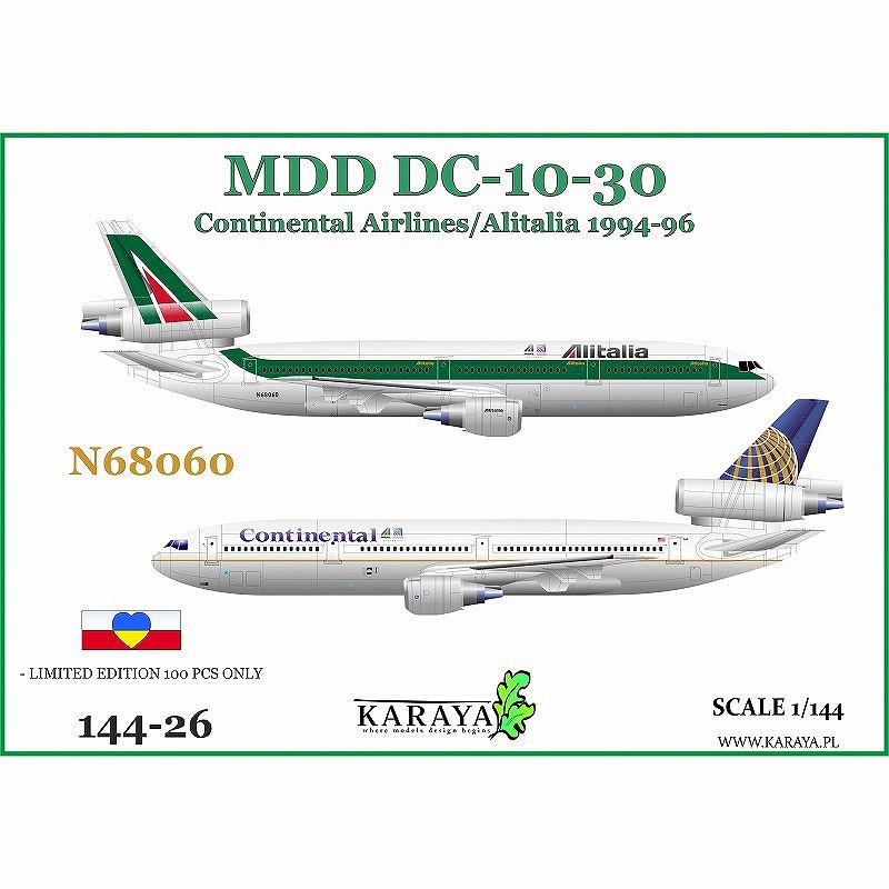【新製品】144-26 MDD DC-10-30 コンチネンタル航空/アリタリア-イタリア航空 1994-96 N68060