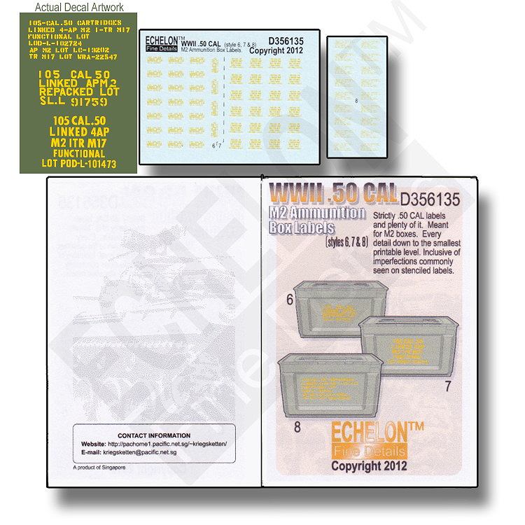 【新製品】D356135 1/35 WWII アメリカ .50 cal M2 12.7mm重機関銃弾薬箱用ステンシルセット(スタイル6/7/8)