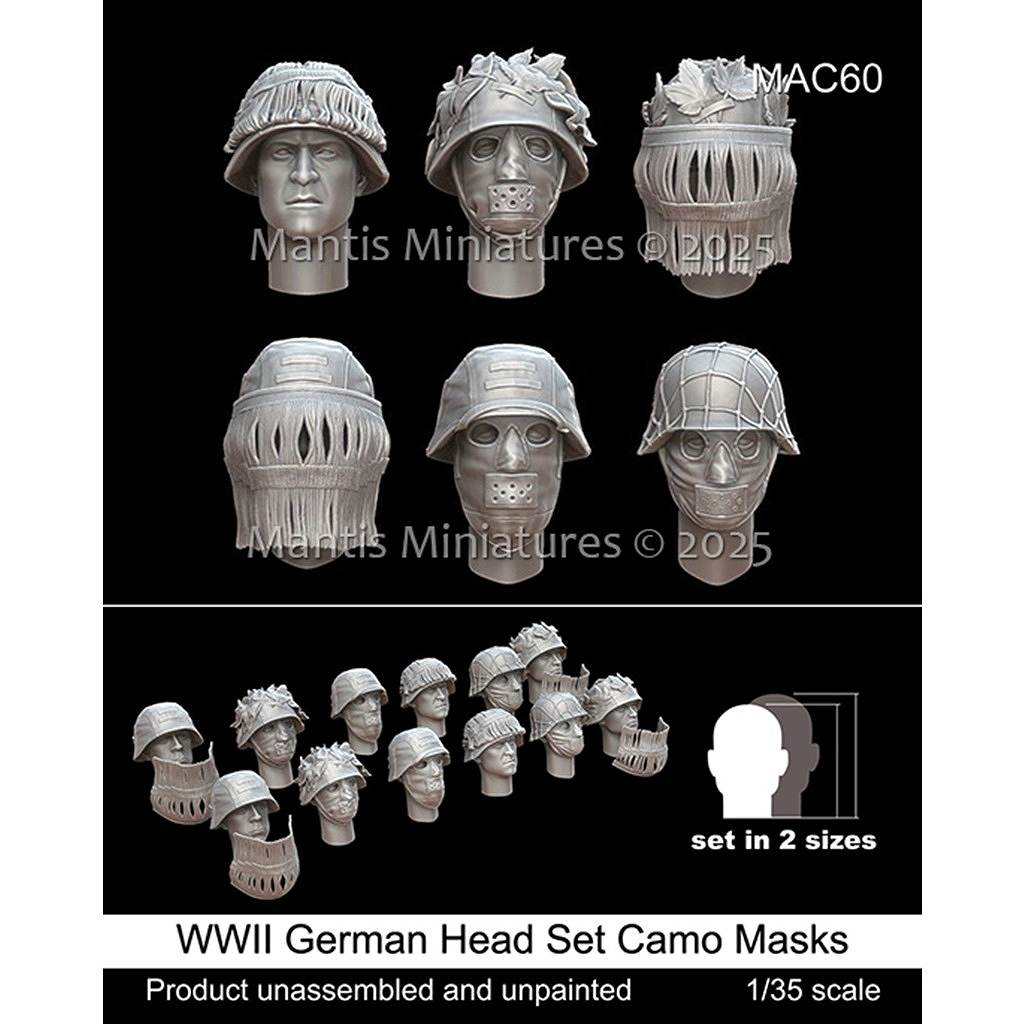 【新製品】MAC60 1/35 WWII ドイツ 偽装マスク付ヘッドセット(6種類2サイズ 12個入)