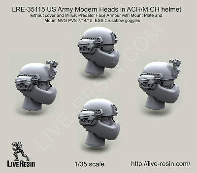 【新製品】[2013623511509] LRE-35115)US Army Modern Heads in ACH/MICH helmet without cover and MTEK Predator Face Armour with Mount Plate and Mount NVG PVS 7/14/15, ESS Crossbow goggles